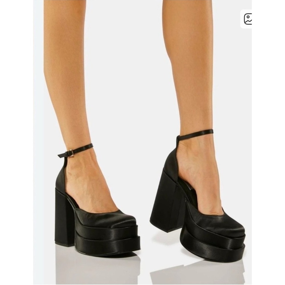 Steve Madden Charlize Black Platform Satin Heels Wome Size 7.5 Chunky Brazt Y2k